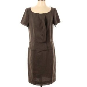 *CHLOE Womens Brown Wool Button Front vintage short sleeve sheath dress SZ 40
